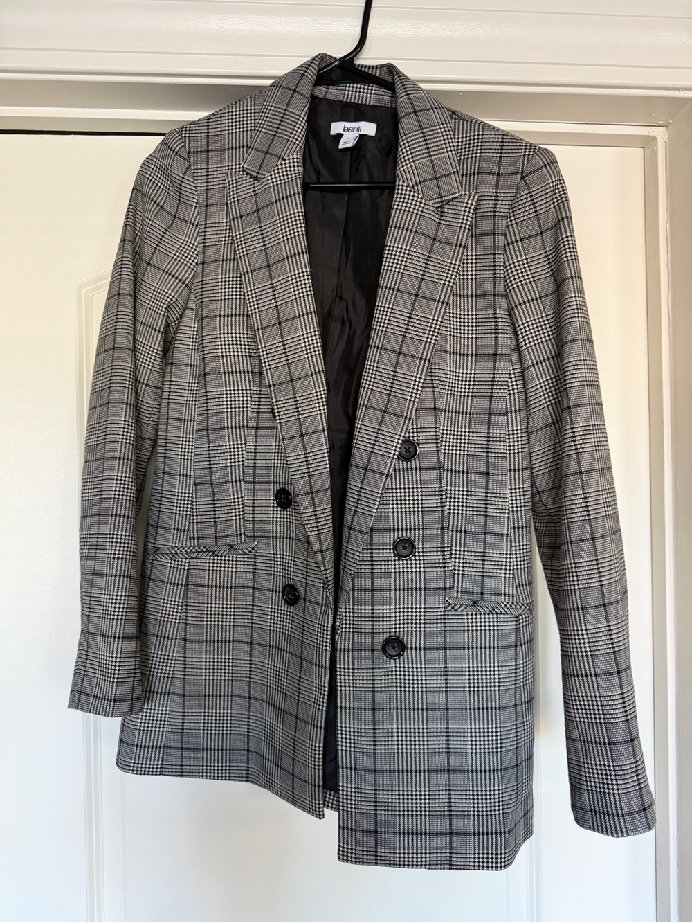 Bar III Gray Plaid Double-Breasted Blazer